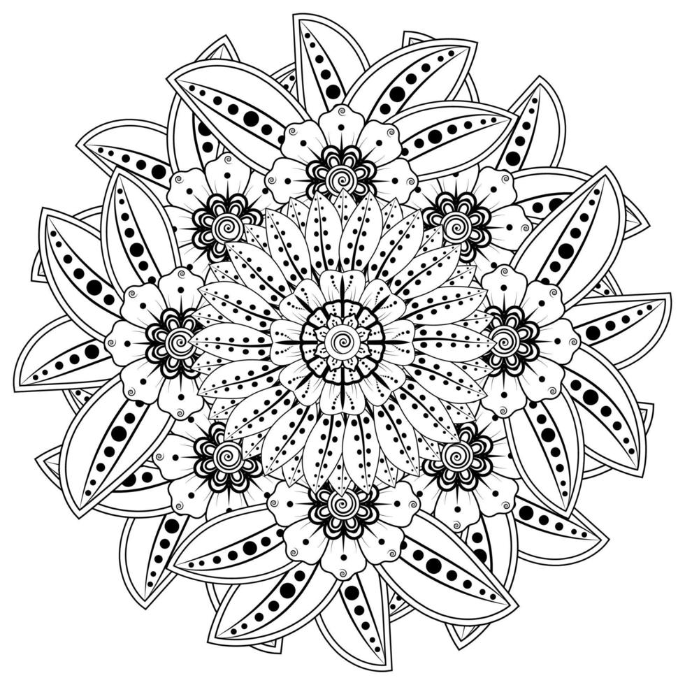 mehndi flor ornamento decorativo em estilo oriental étnico, ornamento de doodle, desenho de mão de contorno. página do livro para colorir. vetor