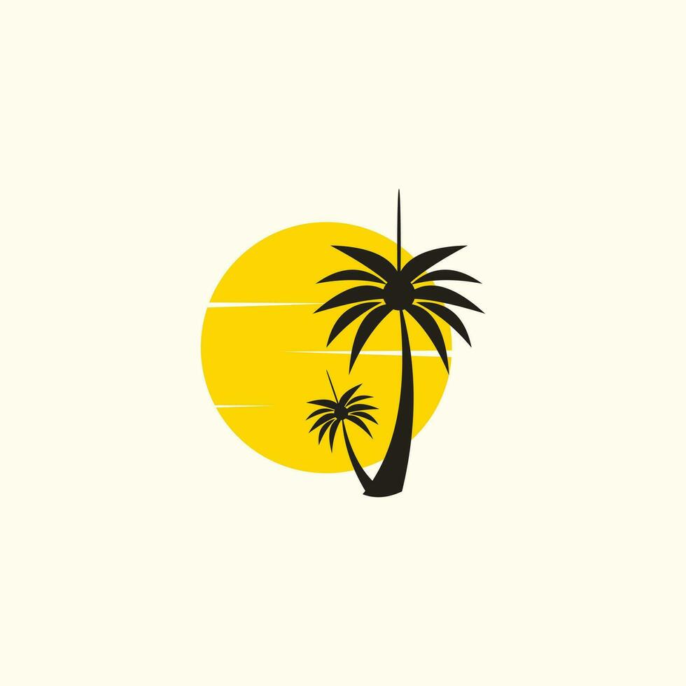 Palma logotipo Projeto com nascer do sol único conceito vetor