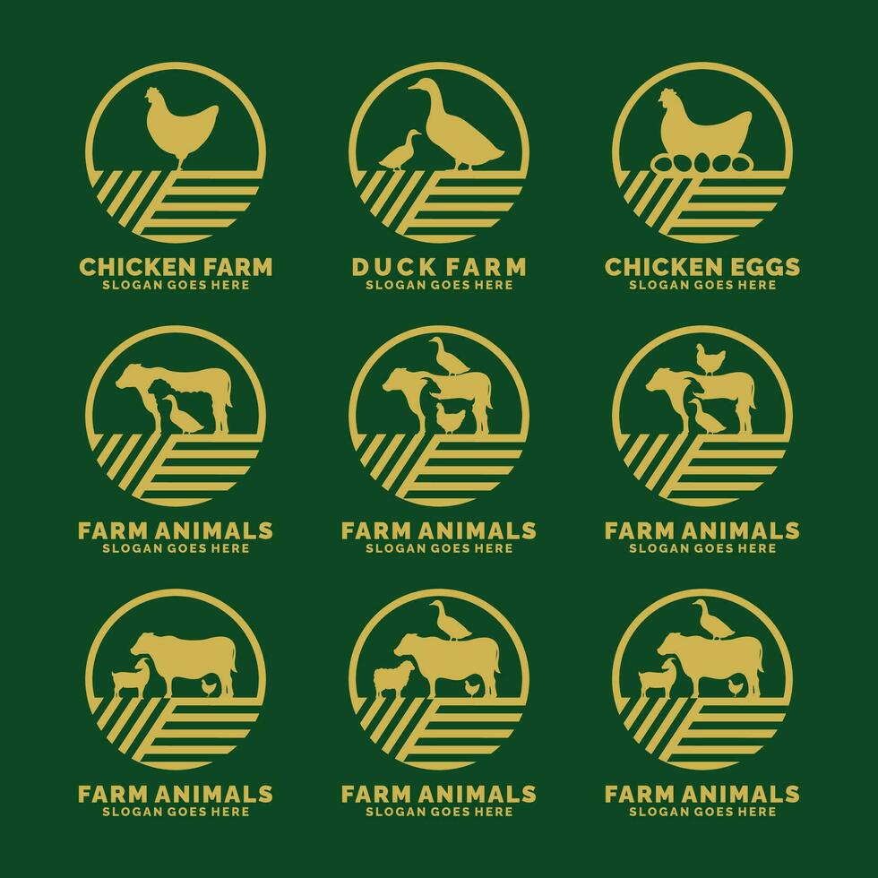 Fazenda animais logotipo conjunto vetor ilustração. gado logotipo conjunto