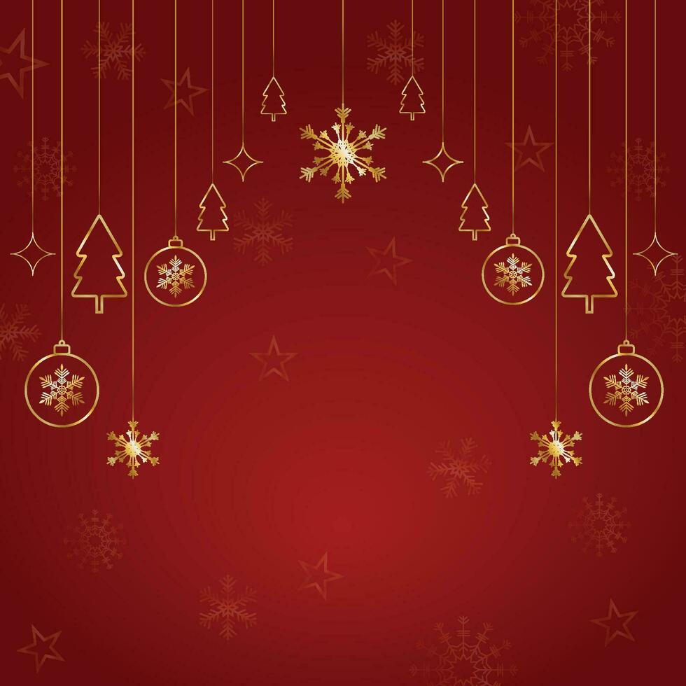 alegre Natal com estrelas e presente caixa com árvore e bolas com floco de neve vetor