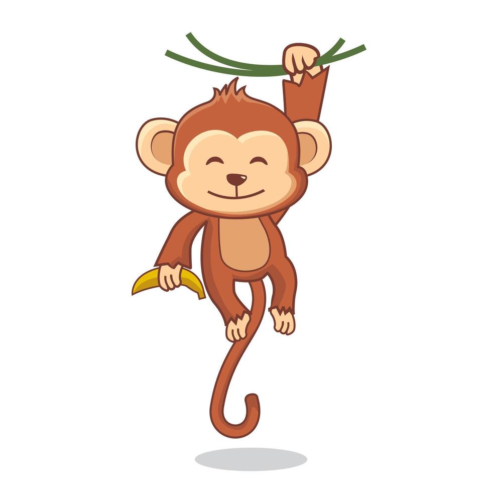 Ilustração de desenho animado de macaco fofo pendurado em árvore vetor