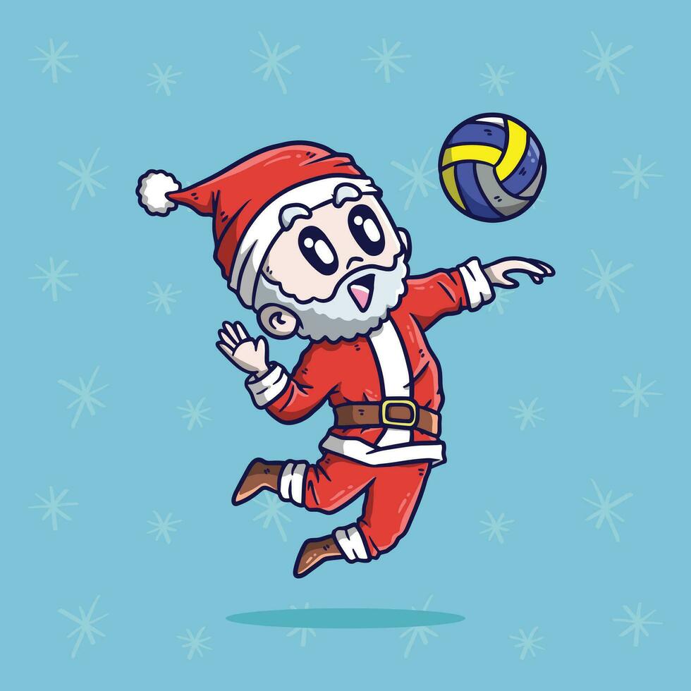 desenho animado vetor ilustração do fofa santa claus jogando voleibol. santa claus mascote ilustração.