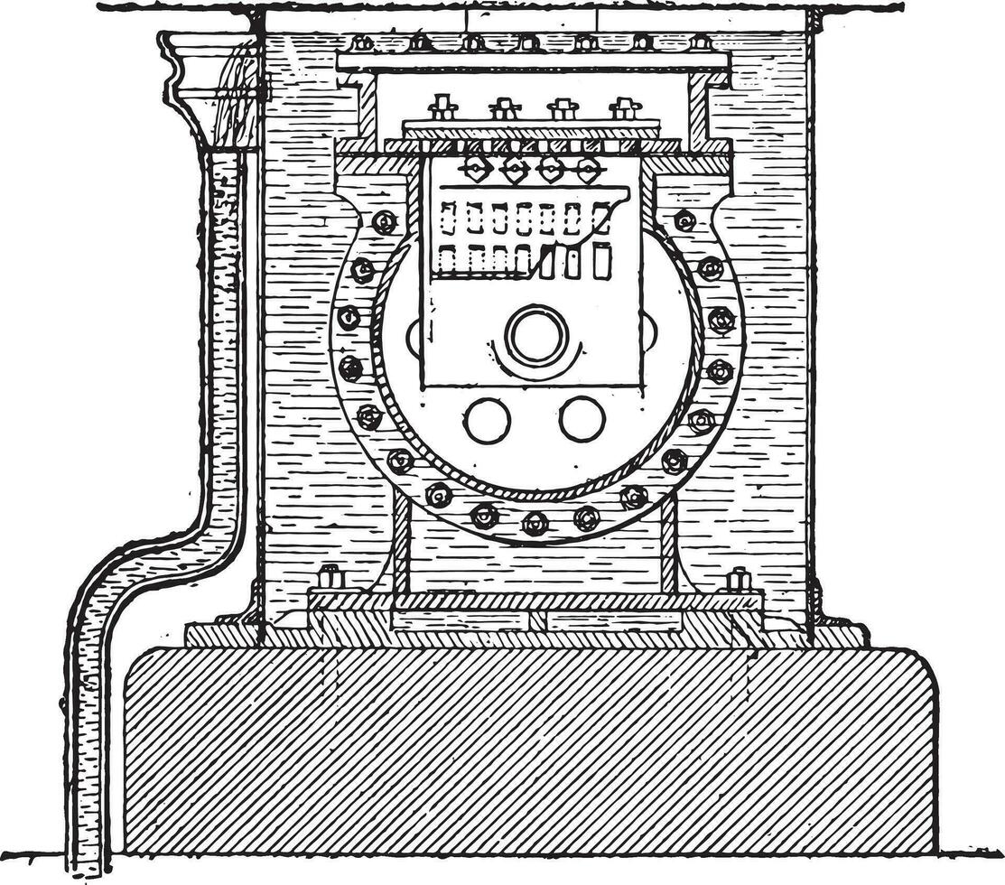 fim Visão do a compressor cilindro, vintage gravação. vetor