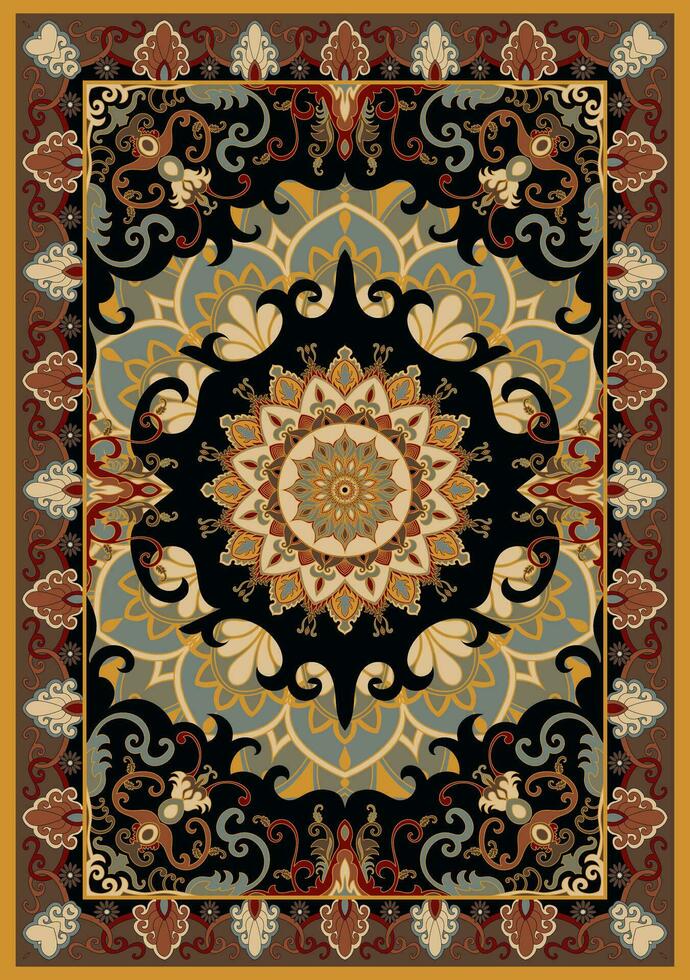 uma tapete apresentando mandalas e pergaminhos do flores, a antigo Palácio decoração. vetor