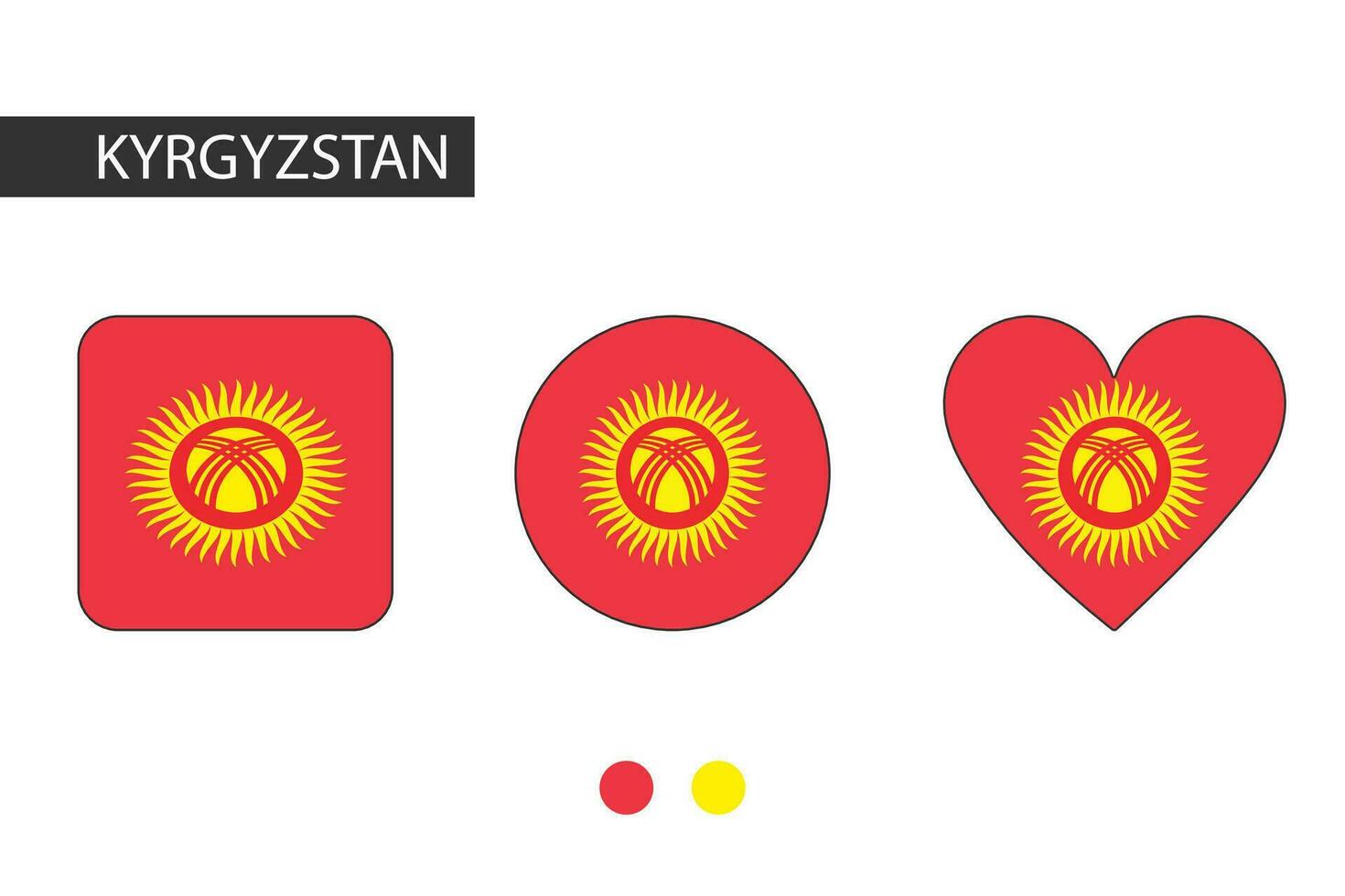 Quirguistão 3 formas quadrado, círculo, coração com cidade bandeira. isolado em branco fundo. vetor