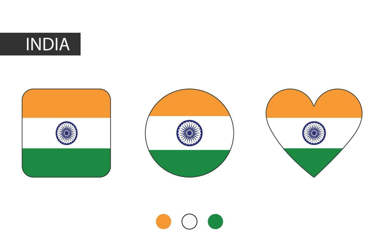 Índia 3 formas quadrado, círculo, coração com cidade bandeira. isolado em branco fundo. vetor