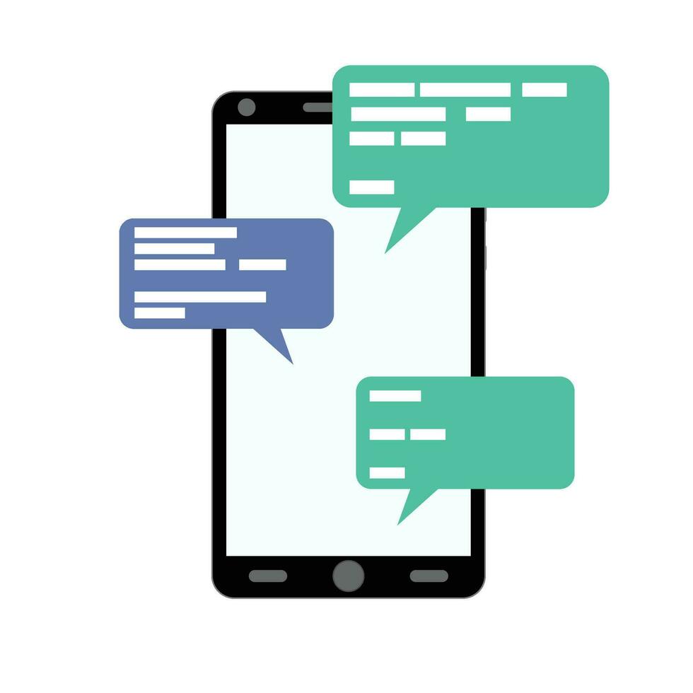 conversando e Mensagens Smartphone conectados plano. rede comunicação dispositivo isolado em branco. cor plano simples, vetor ilustração