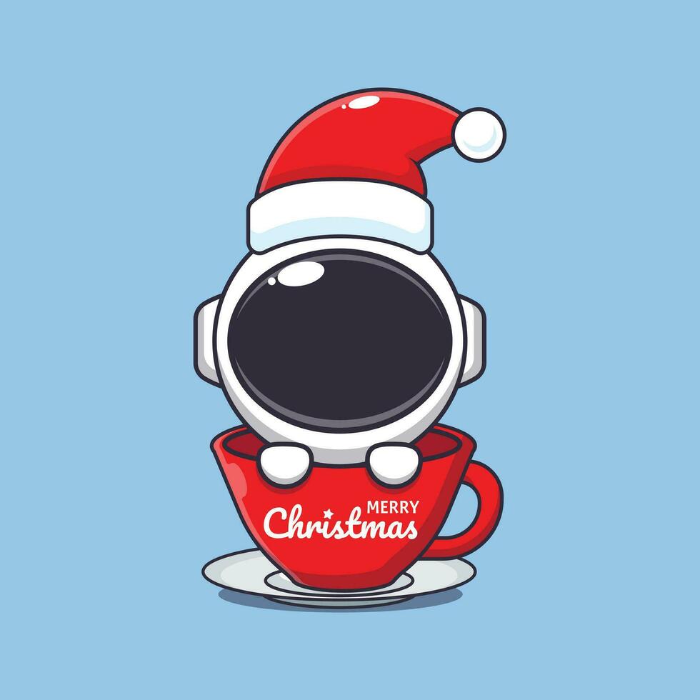 fofa astronauta vestindo santa chapéu dentro copo. fofa Natal desenho animado personagem ilustração. vetor