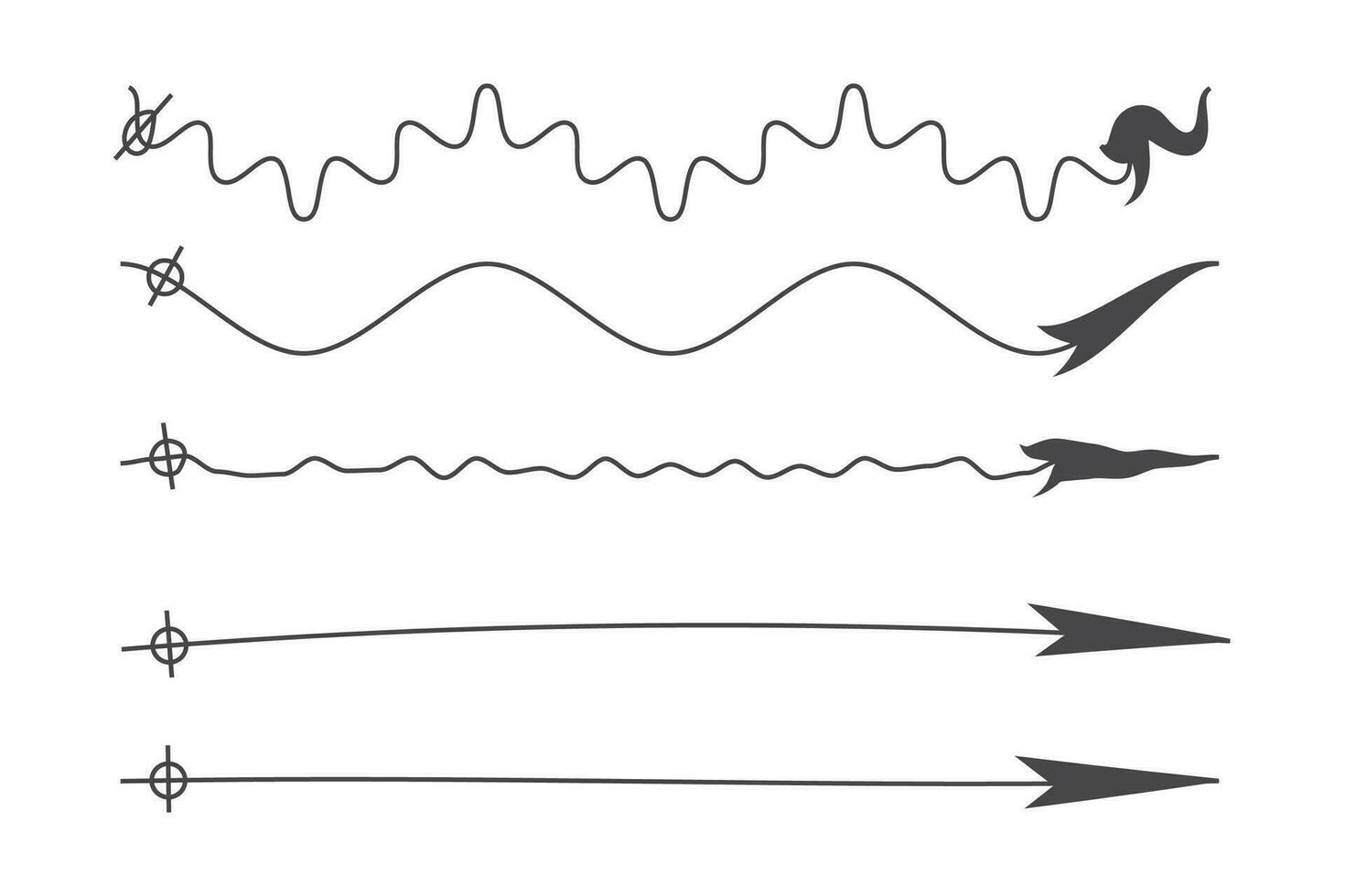 desenhado à mão Novo Setas; flechas linha conjunto vetor Projeto com cheio de curvas e ondulado em uma branco fundo.