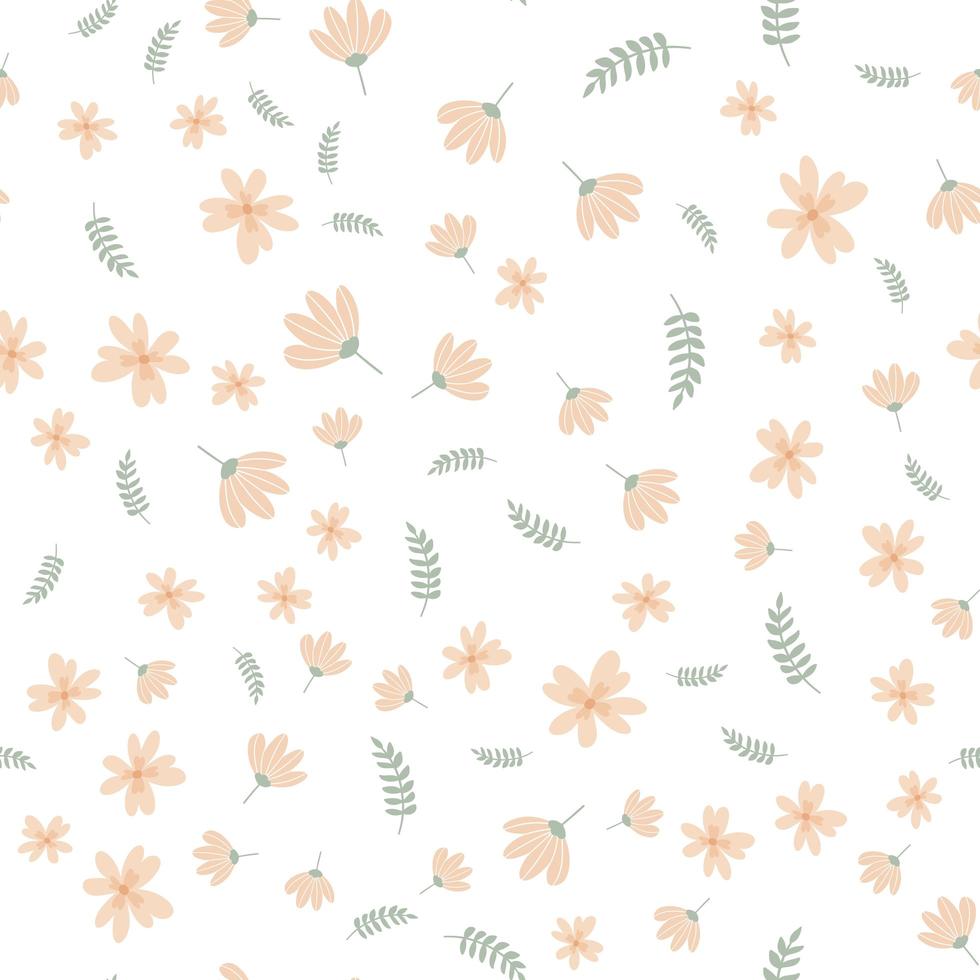 vetor padrão floral em estilo doodle com flores e folhas. fundo suave e floral da primavera.