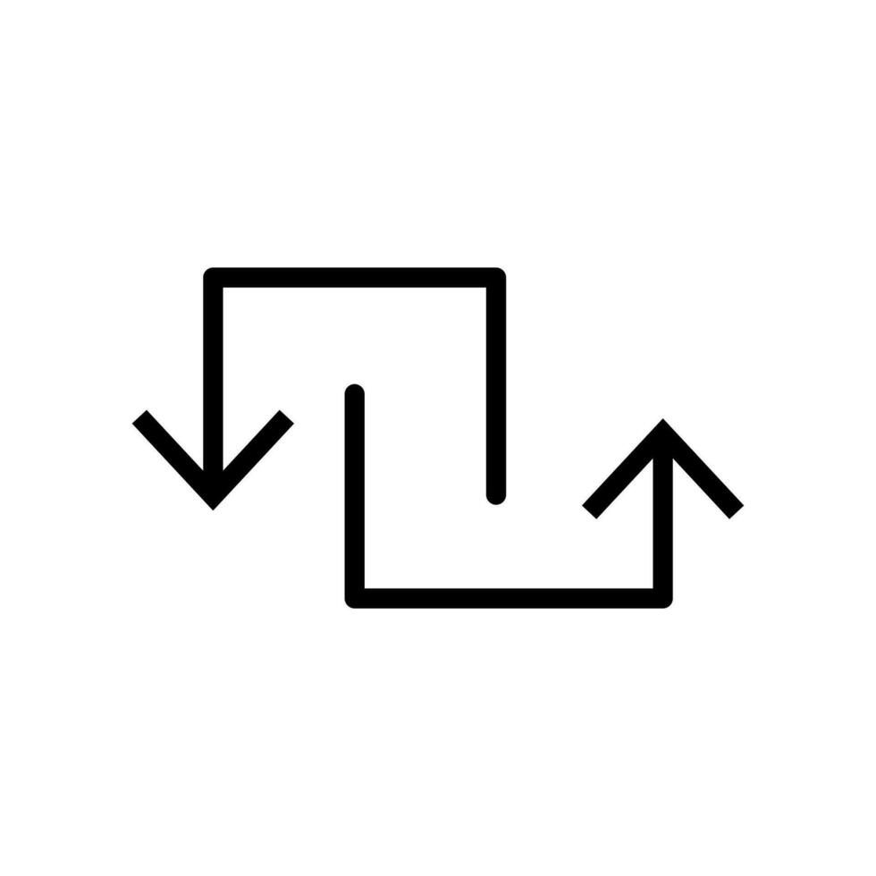 vetor linha ícone seta substituir apontando dentro 1 direção em uma Preto contorno. interruptor e transferir do dados com marcha ré placa em rede ilustração. giro e mandar reembolso em formação para o negócio transação