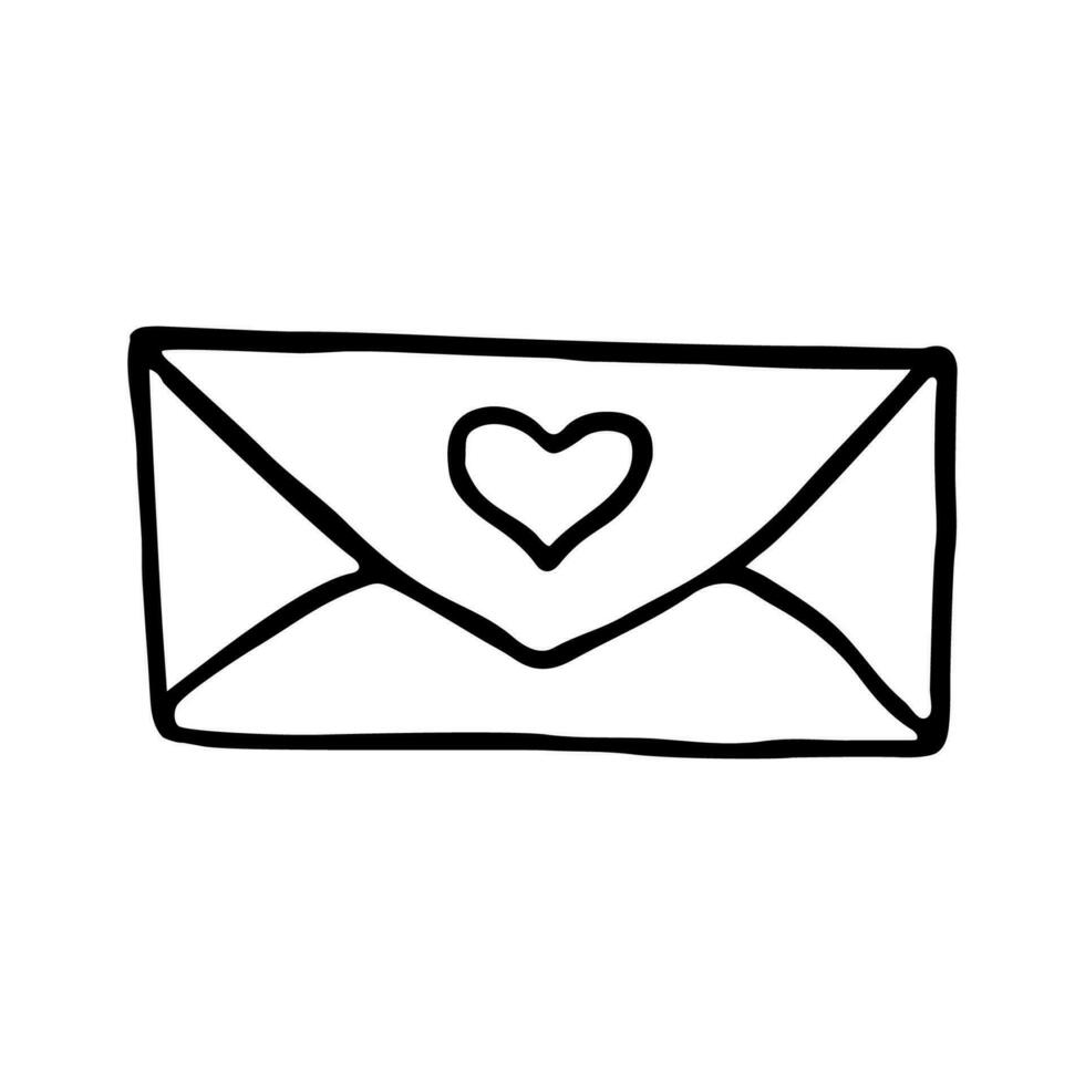 amor carta rabisco estilo vetor ilustração isolado em branco fundo. envelope mão desenhado gráfico