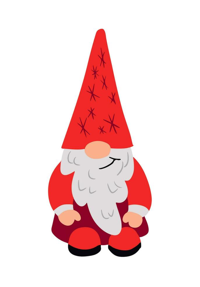 plano mão desenhado Natal anão. Natal tradicional pessoa, santa claus amigo dentro vermelho cor roupas dentro crianças desenho animado estilo. ideal para Natal decoração, adesivos, padronizar vetor