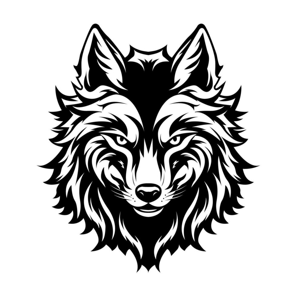Lobo cabeça Preto e branco vetor logotipo manualmente criada