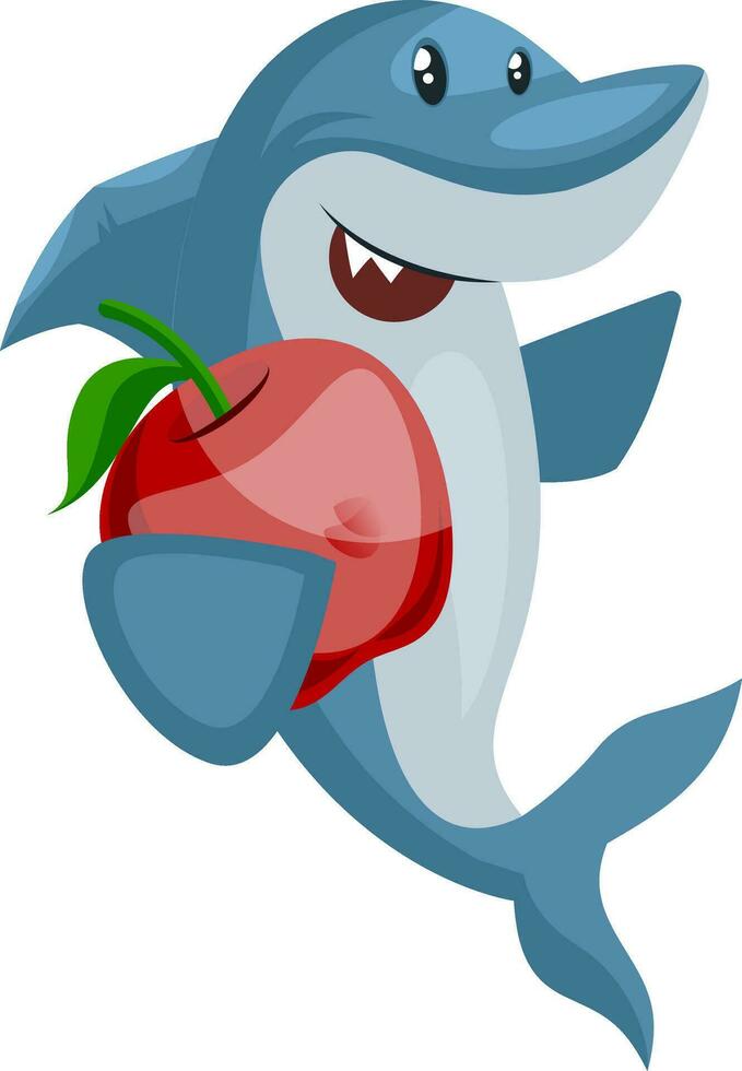 tubarão com maçã, ilustração, vetor em fundo branco.
