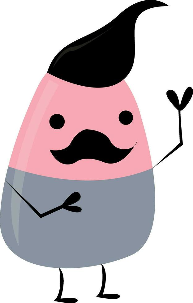 uma rosa e cinza desenho animado monstro com uma grande bigode vetor ou cor ilustração