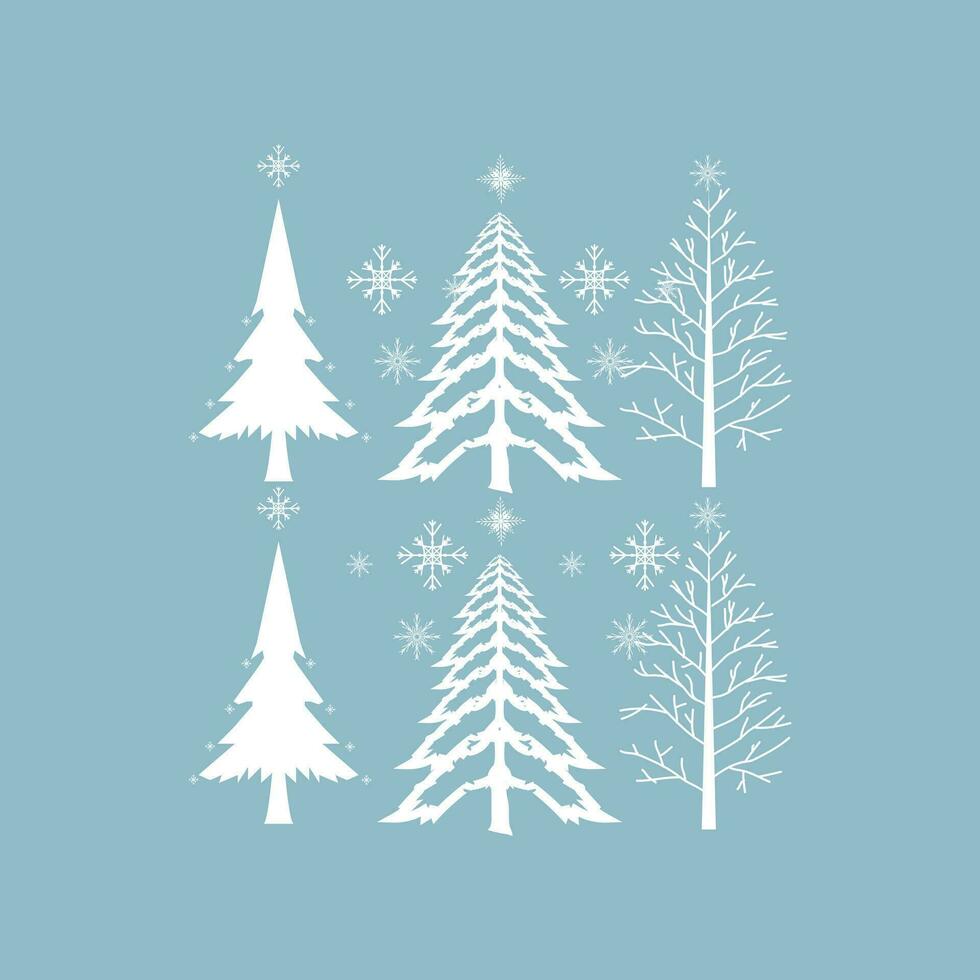 inverno árvores e chistmas árvores com neve em isolado azul fundo vetor