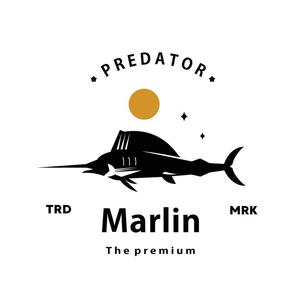 vintage retro hipster marlin logotipo vetor esboço silhueta arte ícone