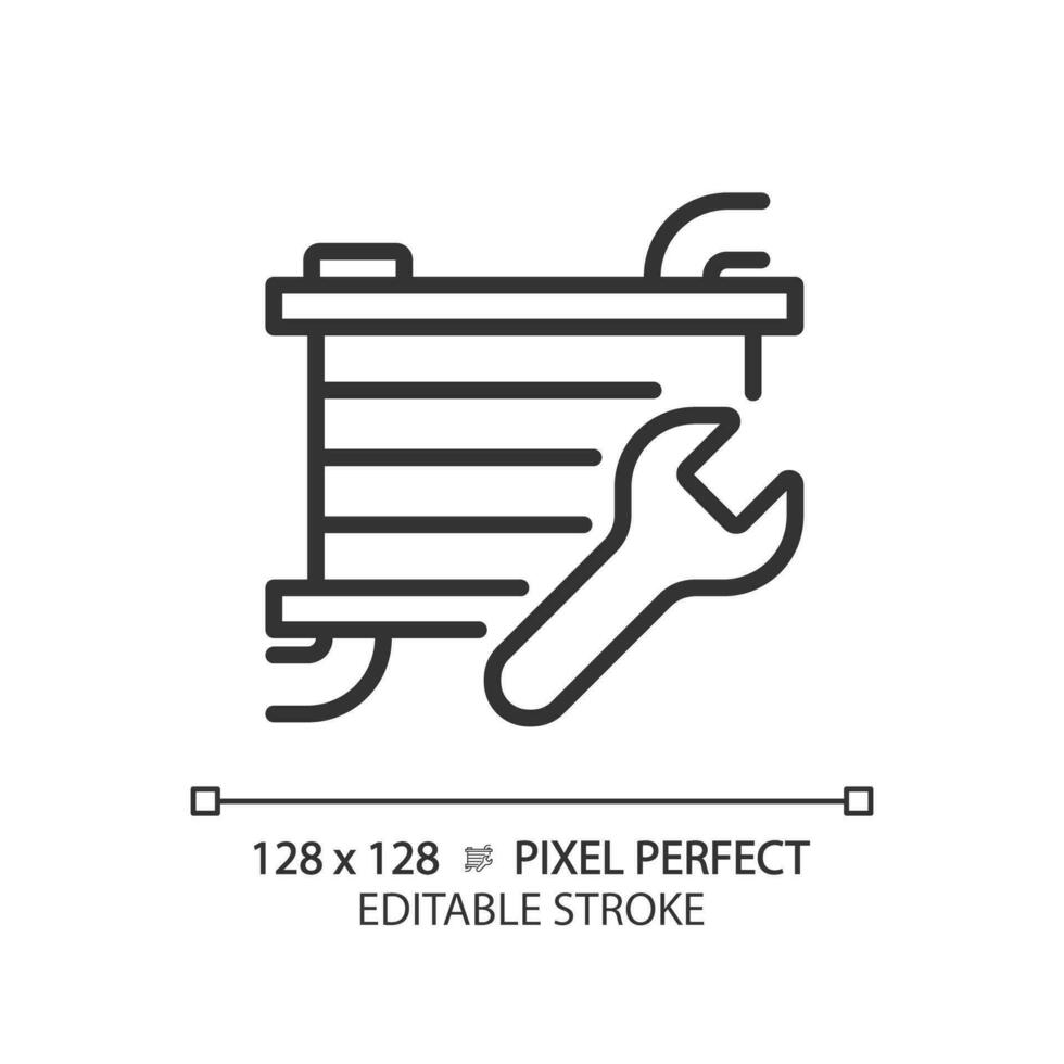 2d pixel perfeito editável Preto carro radiador reparar ícone, isolado vetor, fino linha simples ilustração representando carro serviço e reparar. vetor