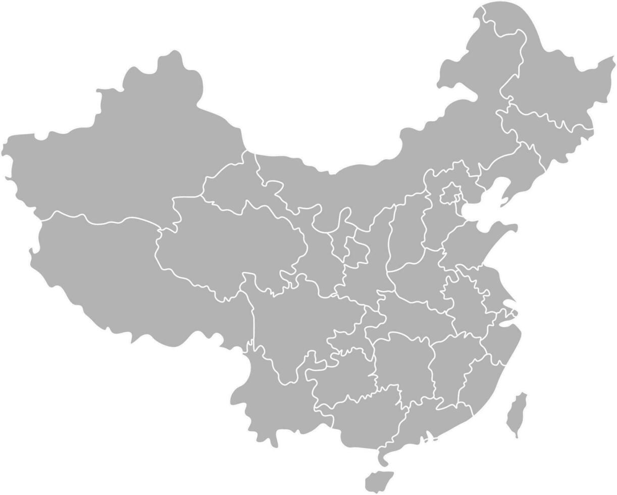 vetor isolado ilustração do simplificado administrativo mapa do China. fronteiras do a províncias, regiões. cinzento silhuetas. branco contorno.