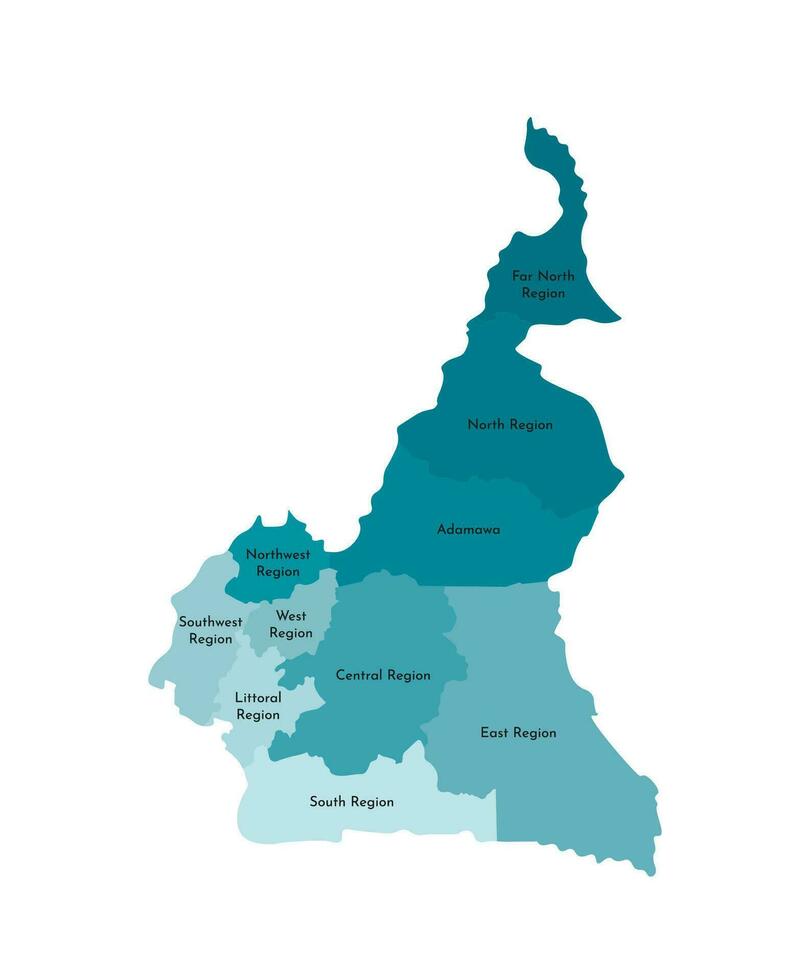 vetor isolado ilustração do simplificado administrativo mapa do Camarões. fronteiras e nomes do a regiões. colorida azul cáqui silhuetas