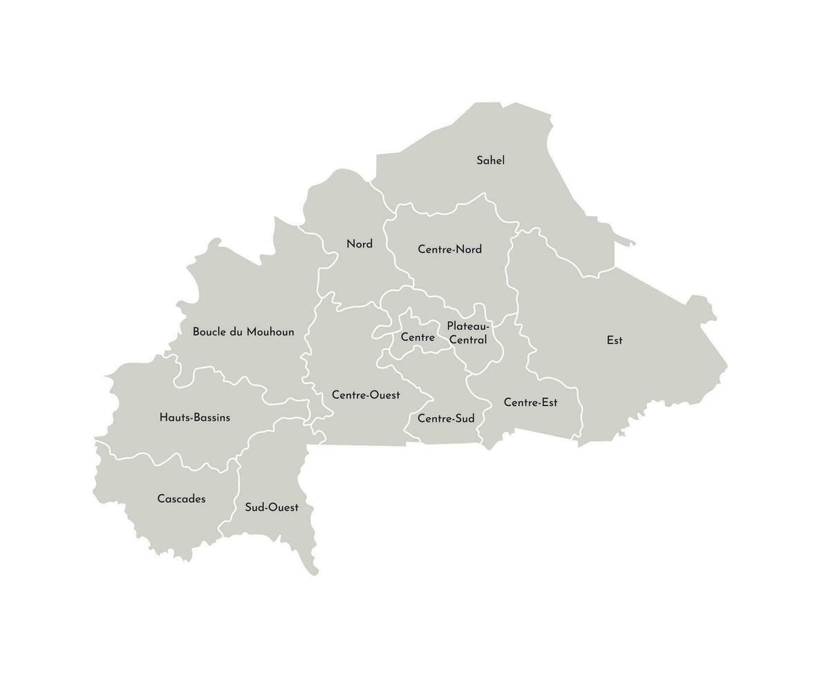 vetor isolado ilustração do simplificado administrativo mapa do burkina faso. fronteiras e nomes do a regiões. cinzento silhuetas. branco esboço