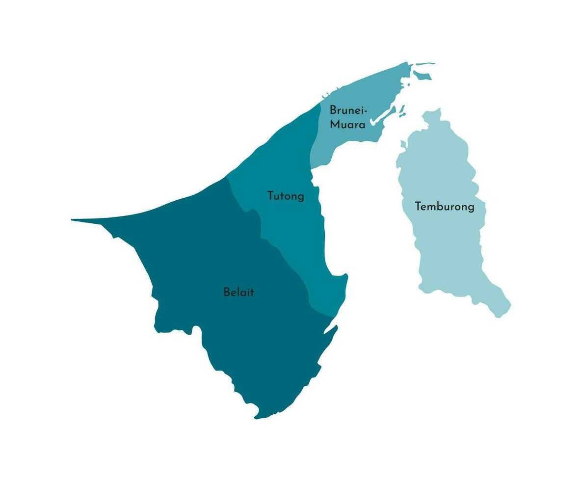 vetor isolado ilustração do simplificado administrativo mapa do brunei. fronteiras e nomes do a regiões. colorida azul cáqui silhuetas