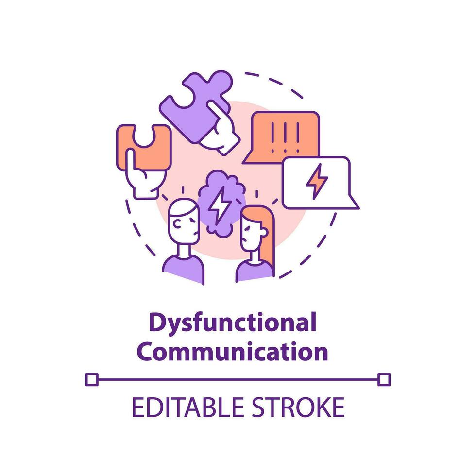 2d editável fino linha ícone disfuncional comunicação conceito, isolado vetor, multicolorido ilustração representando co-dependente relação. vetor