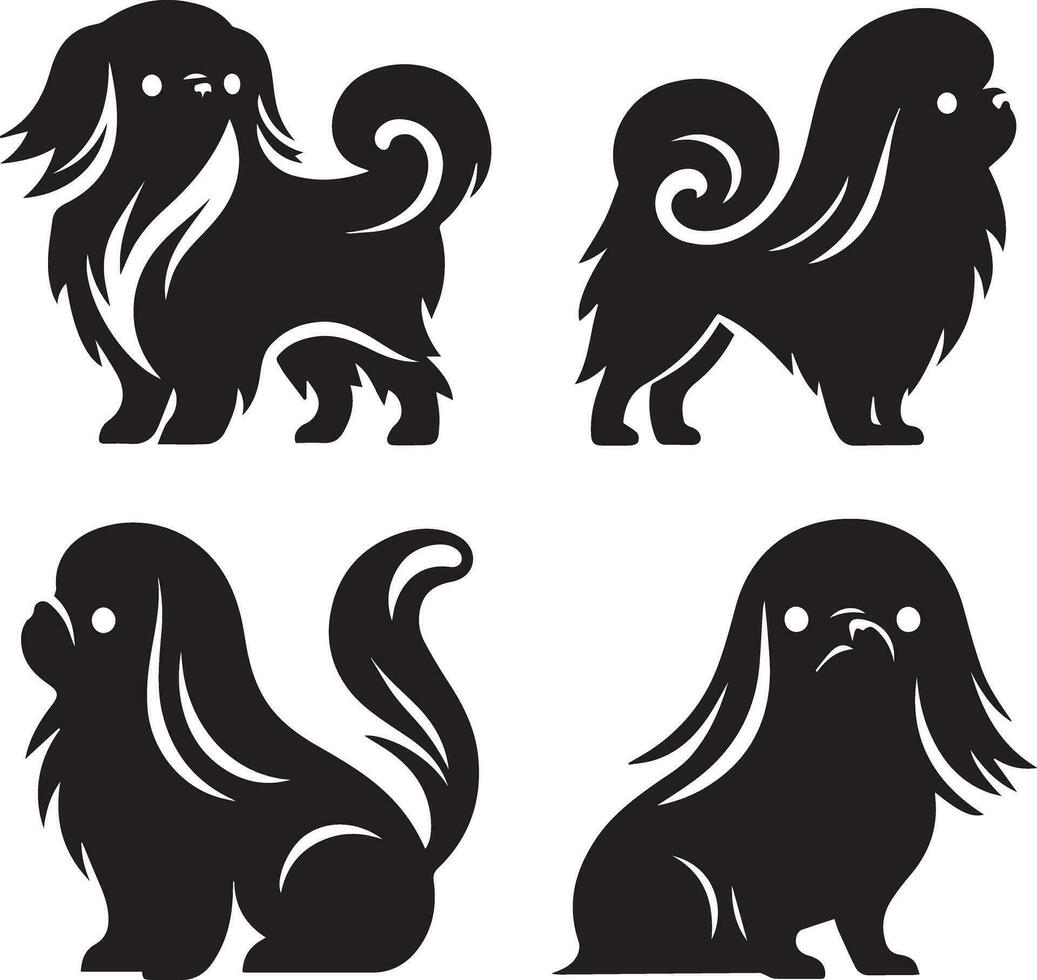 silhueta sólido vetor ícone conjunto do cachorro, raças, canino, vira-lata, cão de caça, filhote de cachorro, vira-lata, bicho de estimação, cachorrinho