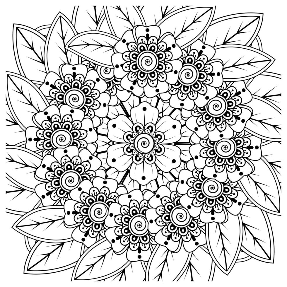 mehndi flor ornamento decorativo em estilo oriental étnico, ornamento de doodle, desenho de mão de contorno. página do livro para colorir. vetor