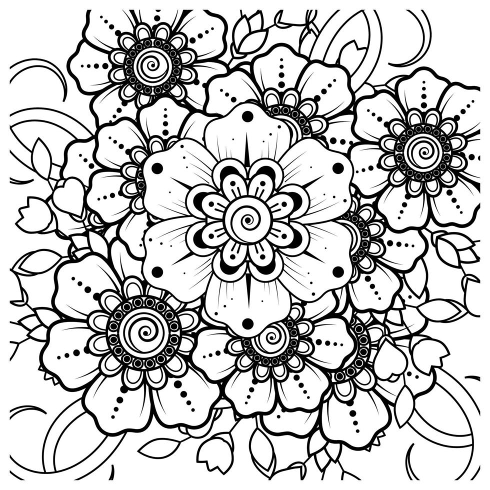 mehndi flor ornamento decorativo em estilo oriental étnico, ornamento de doodle, desenho de mão de contorno. página do livro para colorir. vetor