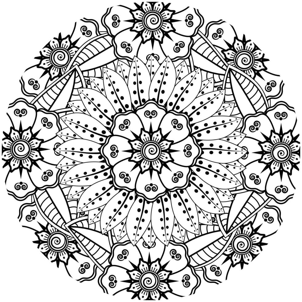 mehndi flor ornamento decorativo em estilo oriental étnico, ornamento de doodle, desenho de mão de contorno. página do livro para colorir. vetor