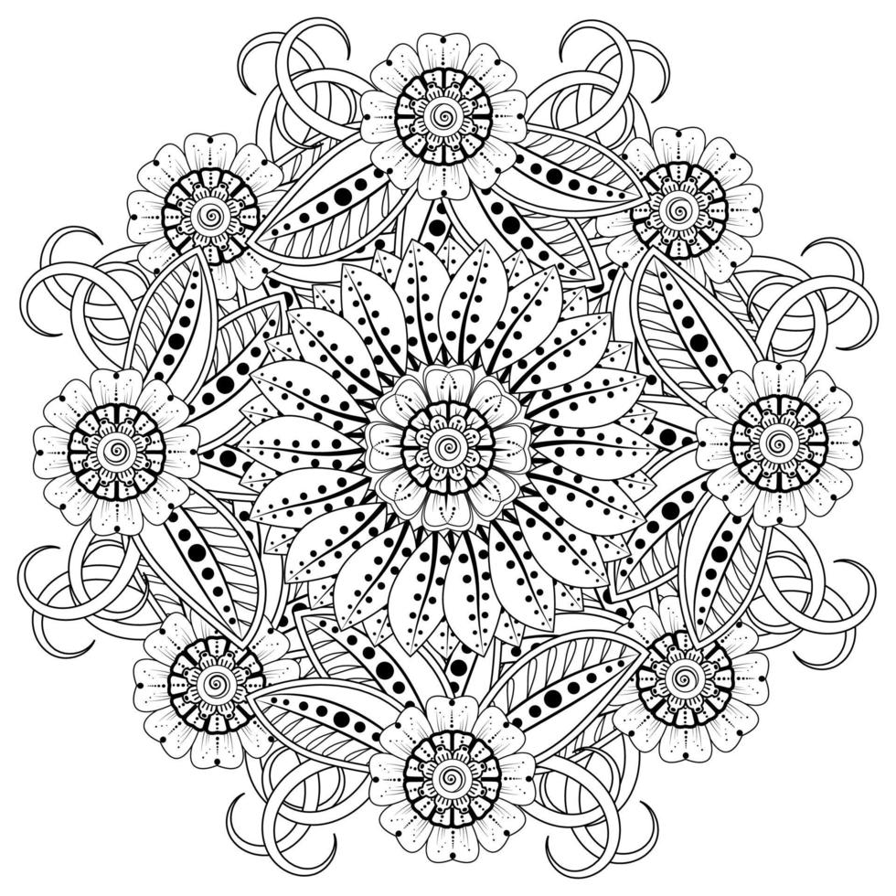 mehndi flor ornamento decorativo em estilo oriental étnico, ornamento de doodle, desenho de mão de contorno. página do livro para colorir. vetor