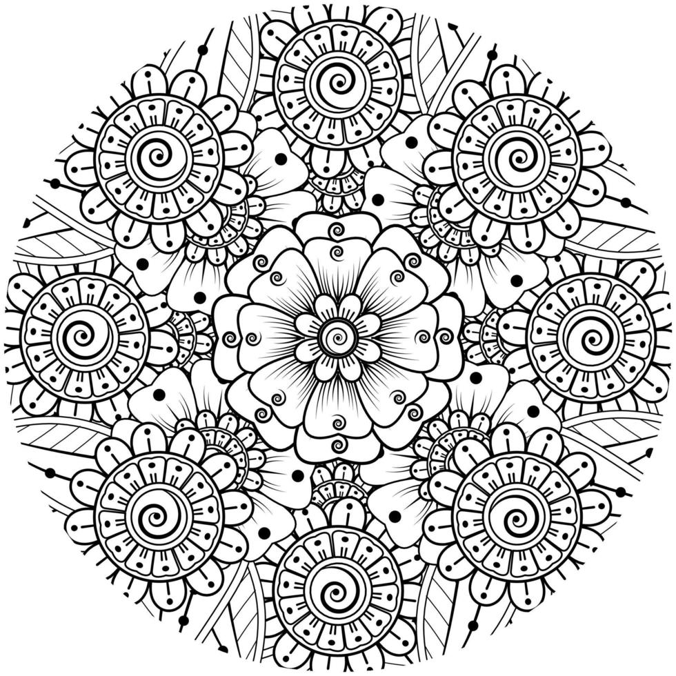 mehndi flor ornamento decorativo em estilo oriental étnico, ornamento de doodle, desenho de mão de contorno. página do livro para colorir. vetor