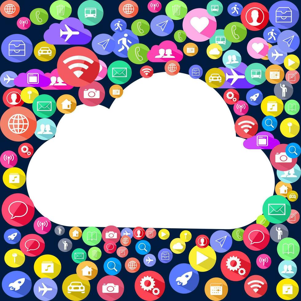 multi colori social meios de comunicação ícone textura com fundo nuvem forma elemento vetor
