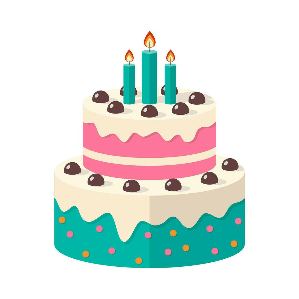 fofa aniversário bolo ícone com velas. tradicional festivo sobremesa para uma festa ou celebração. doce sobremesa Comida. vetor ilustração