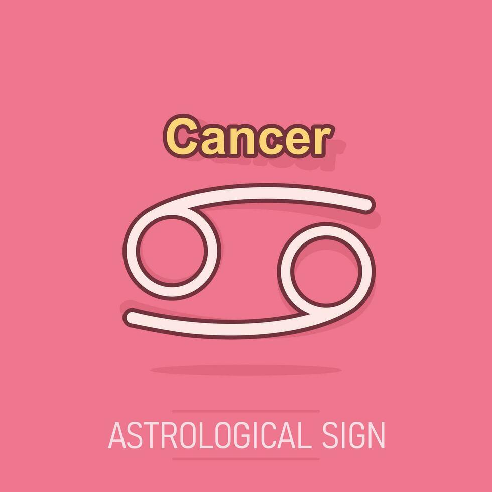 ícone do zodíaco de câncer de desenho vetorial em estilo cômico. pictograma de ilustração de sinal de astrologia. conceito de efeito de respingo de negócios de horóscopo de câncer. vetor