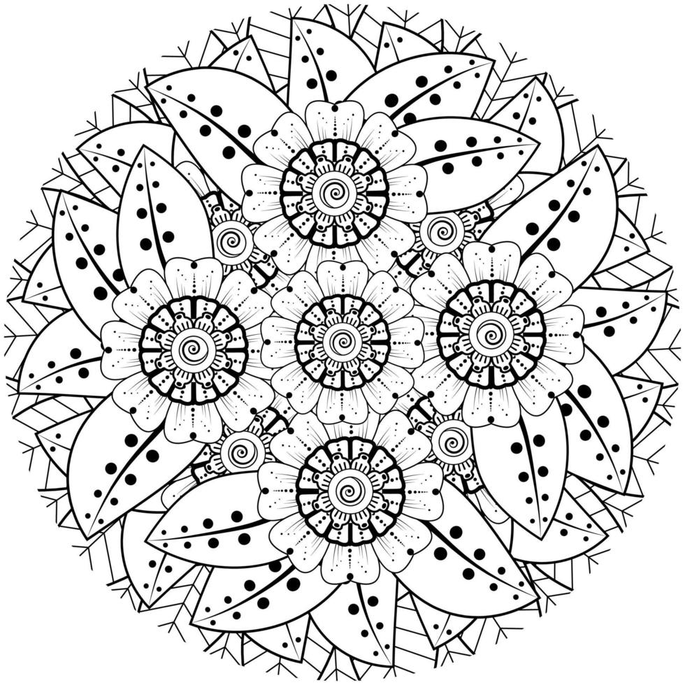 mehndi flor ornamento decorativo em estilo oriental étnico, ornamento de doodle, desenho de mão de contorno. página do livro para colorir. vetor