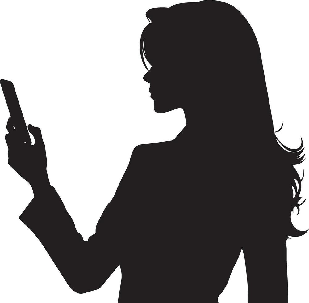 uma mulher ficar de pé com célula telefone vetor silhueta 12