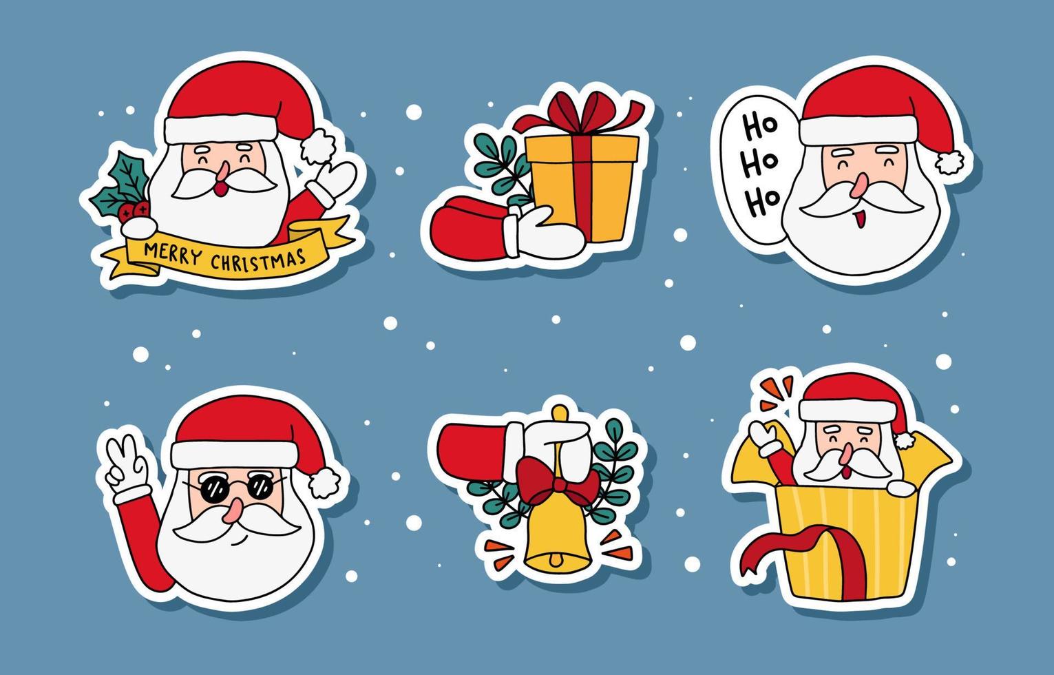 coleção de adesivos de papai noel bonitos desenhados à mão vetor