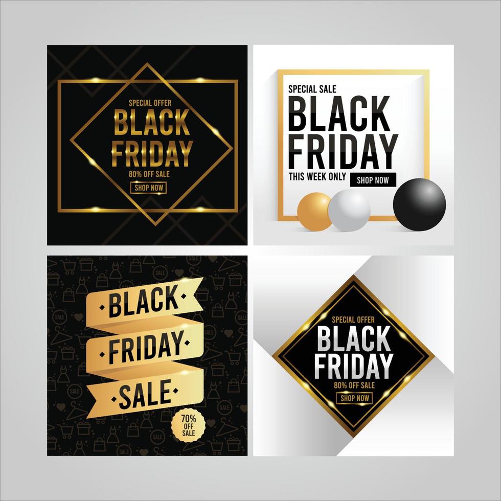 conjunto de cartão de venda de marketing black friday vetor