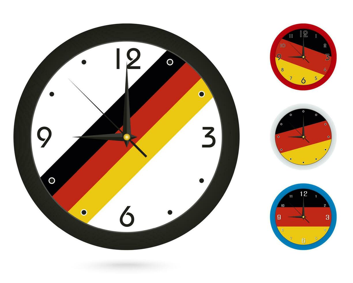 parede relógio Projeto com nacional bandeira do Alemanha. quatro diferente Projeto. vetor