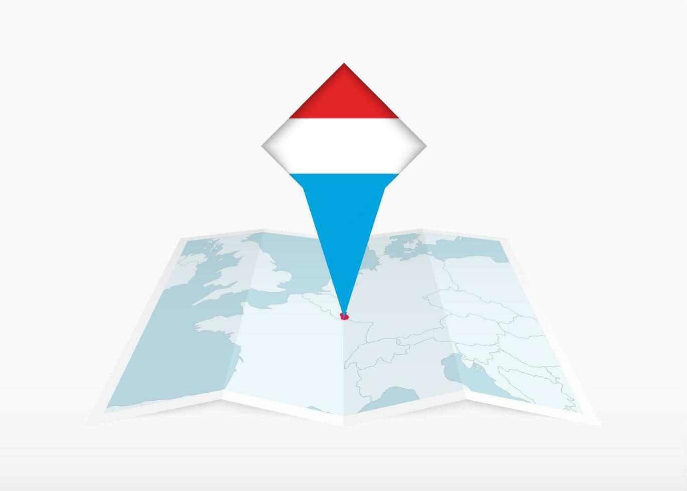 Luxemburgo é retratado em uma guardada papel mapa e fixado localização marcador com bandeira do Luxemburgo. vetor