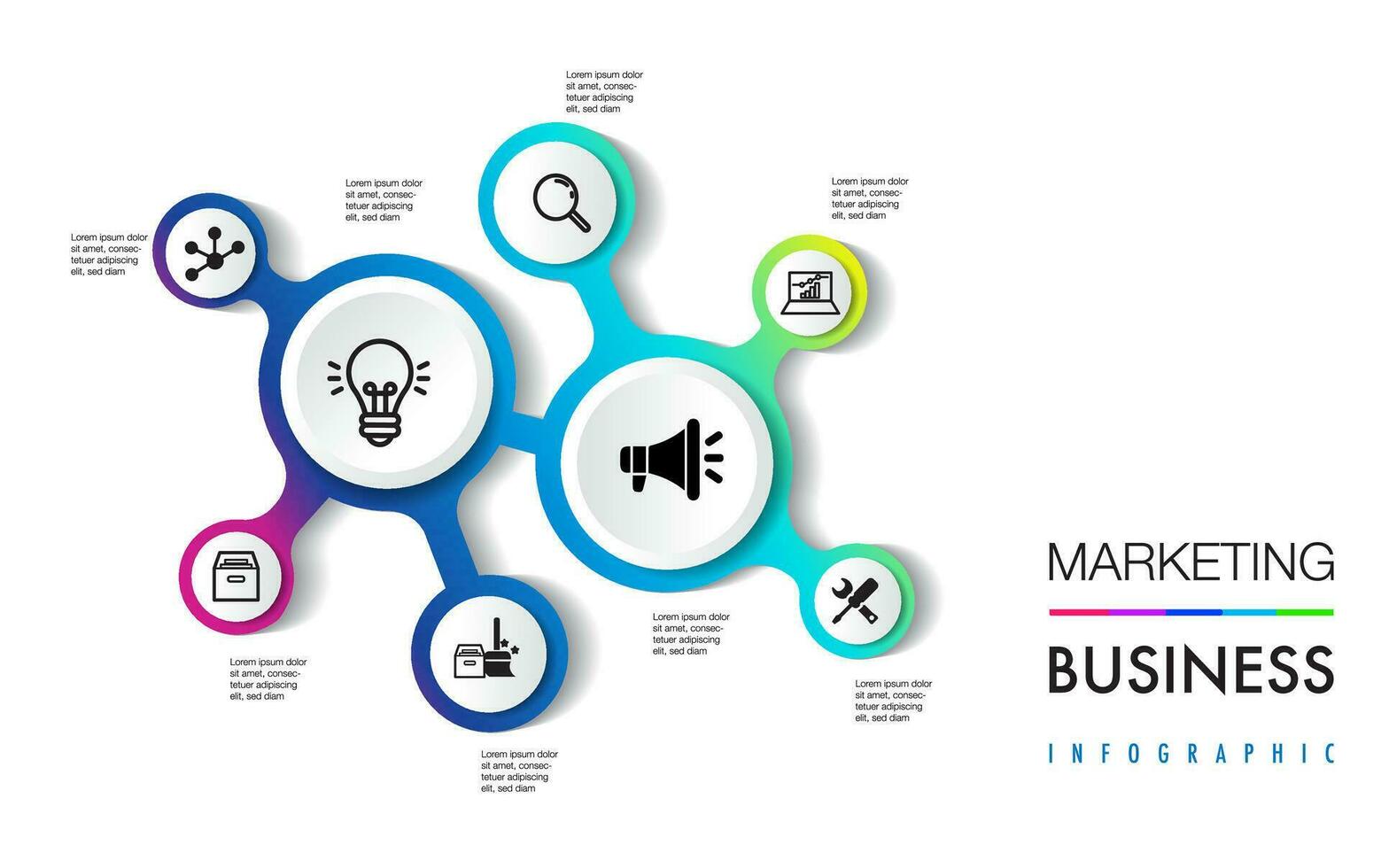 colorida mente mapa infográfico conexão e mesa para , digital marketing o negócio diagrama estrutura visão, percentagem, Projeto para o negócio vetor