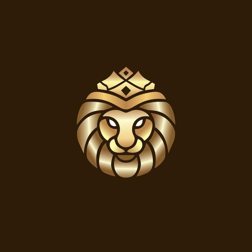 real leão coroa logotipo modelo. elegante ouro leo crista símbolo. Prêmio rei marca identidade ícone. luxo companhia placa. vetor ilustração.