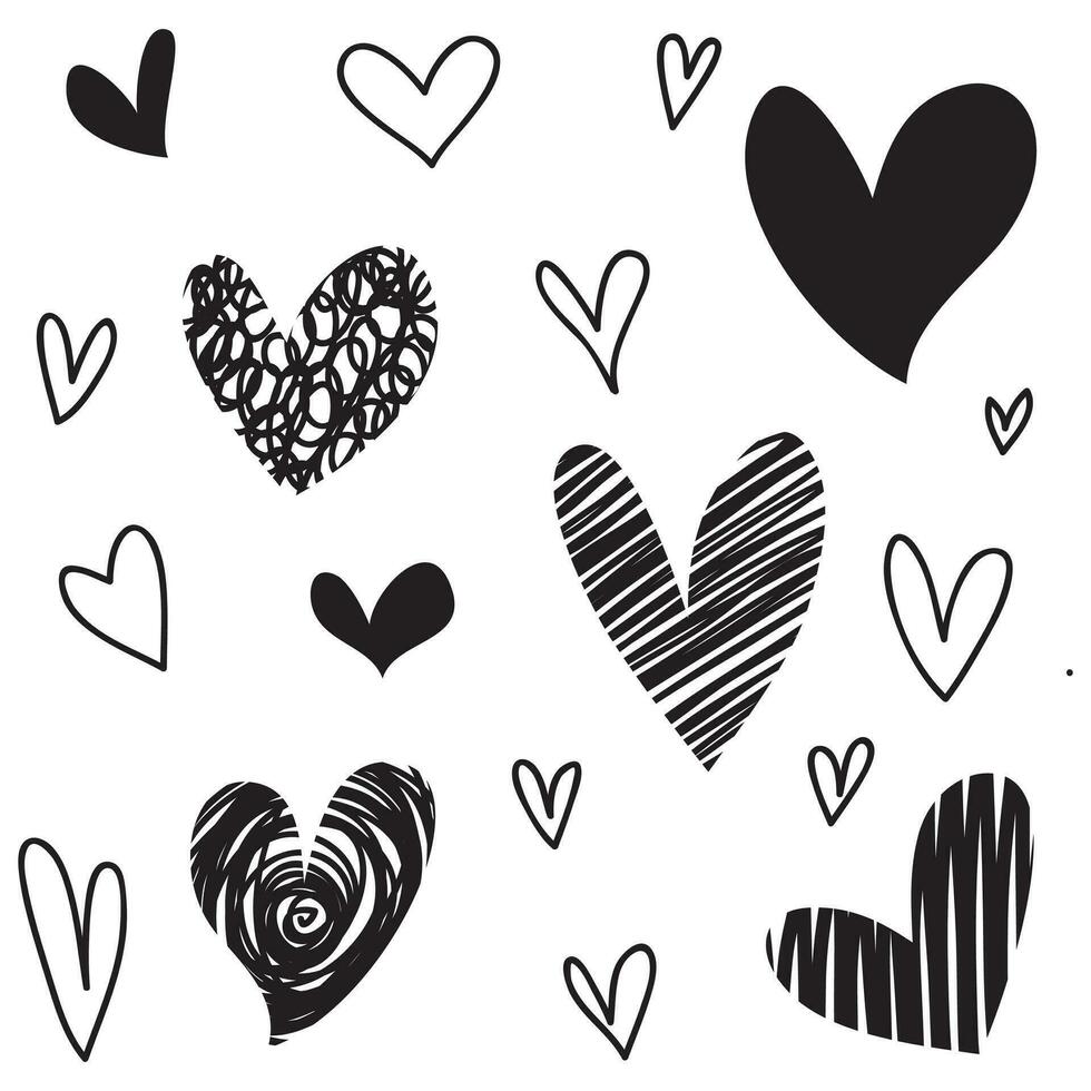 corações de doodle, corações de amor desenhados à mão. ilustração vetorial. vetor