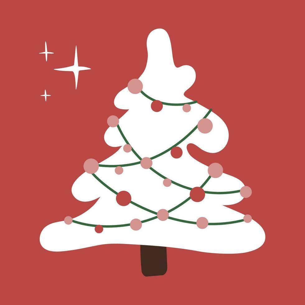 branco Natal árvore com decorações em vermelho fundo para poster, cartão e Mais desenhos do inverno feriados vetor