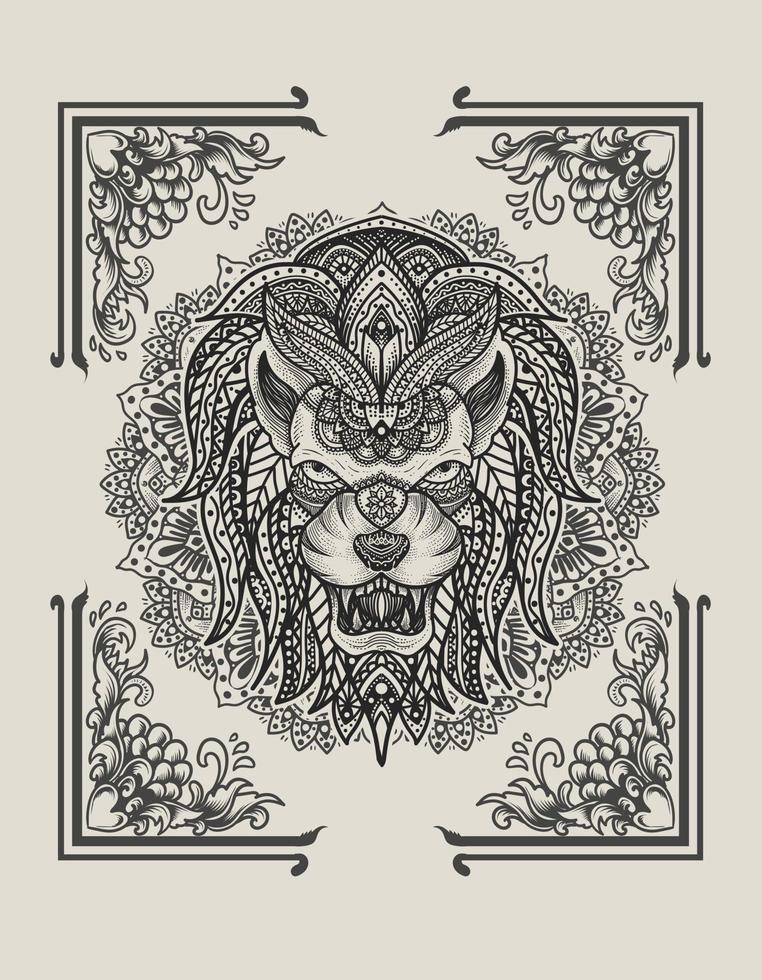 ilustração leão ornamento mandala vintage vetor
