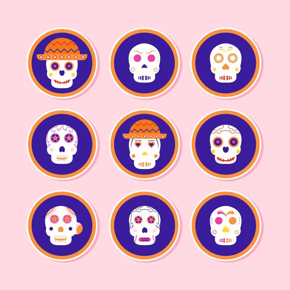 adesivos do dia de los muertos ou do dia dos mortos vetor