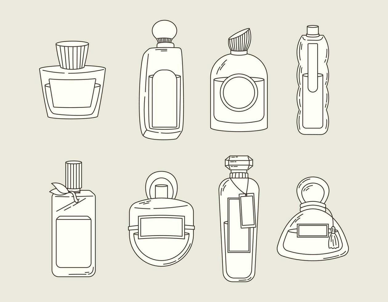 coleção do vidro elegante garrafas do perfumado perfume. vetor conjunto do eau de perfume ícones.